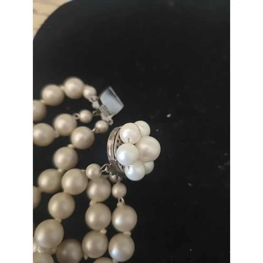 Vtg Faux Pearls 3-Strand West‎ Germany Statement Fashion Jewelry Beaded Bracelet